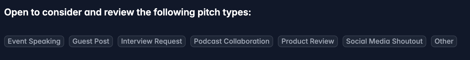 Choose what types of pitches you want to receive